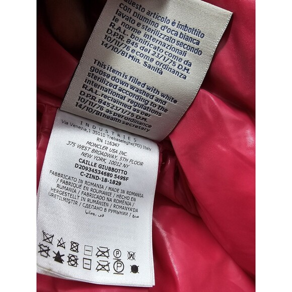 Moncler Fuchsia Caille Velvet Puffer Jacket Coat Womens 4 Pink - Picture 7 of 11